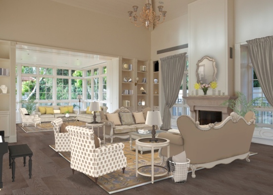 French Living Room Design Rendering