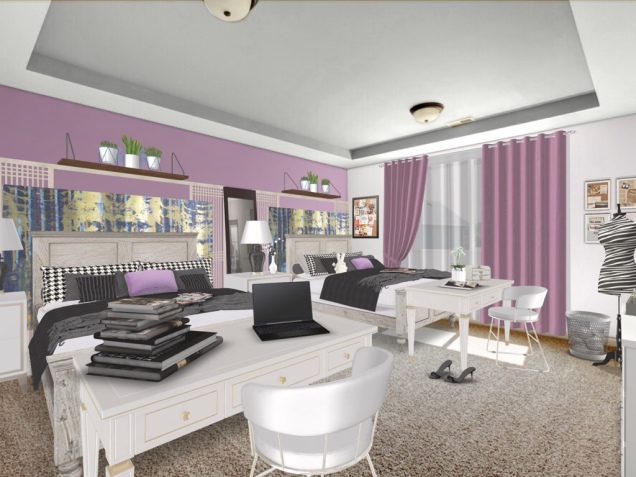 Purple Patterned Dorm Room
