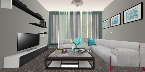 Sala gris con azul