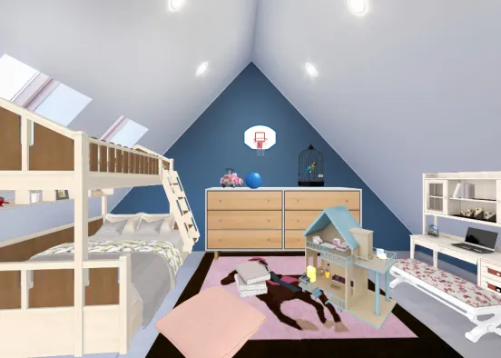 Kids room in the attic  Design Rendering