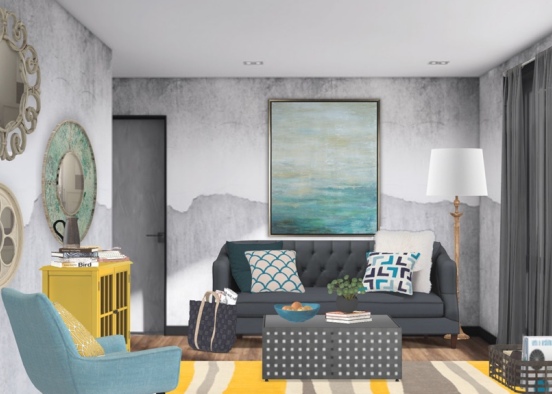 blue and yellow room  Design Rendering