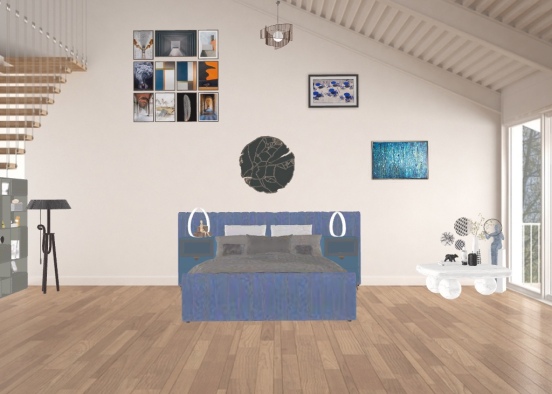 Modern Blue Room Design Rendering