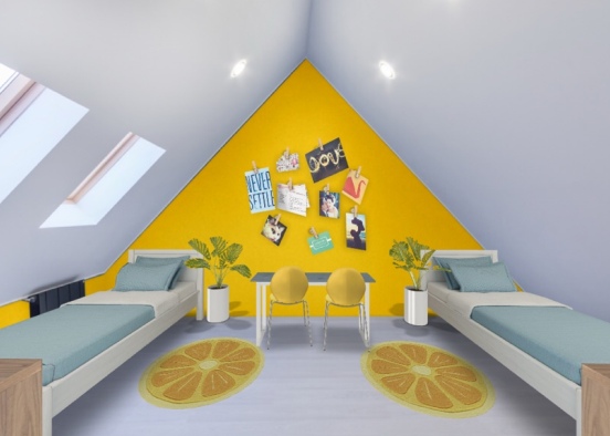 yellow twins room Design Rendering