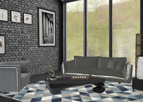 Black-White cool room  Design Rendering