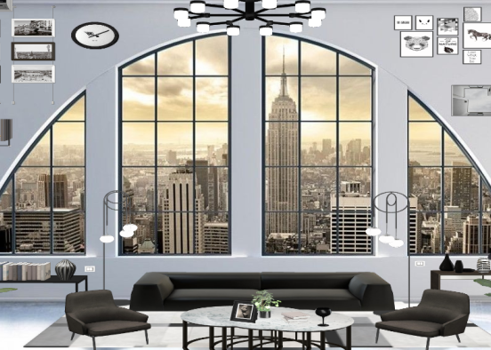 BLACK EMPIRE STATE VIEW LIVING ROOM  Design Rendering