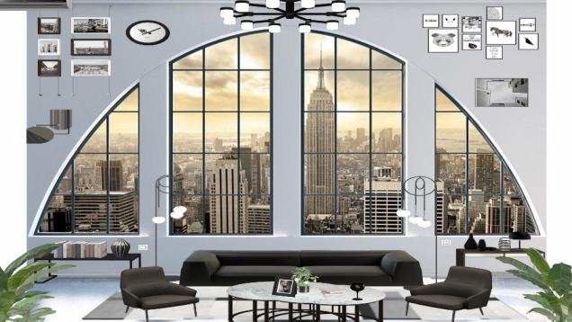 BLACK EMPIRE STATE VIEW LIVING ROOM 