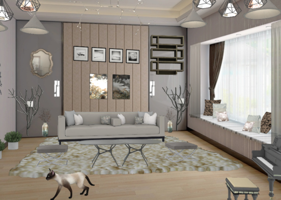 GREY NEUTRAL LIVING ROOM  Design Rendering