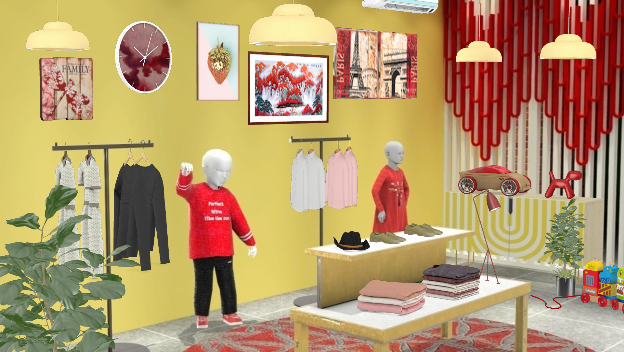 RED AND YELLOW KIDS CLOTHING STORE  Design Rendering