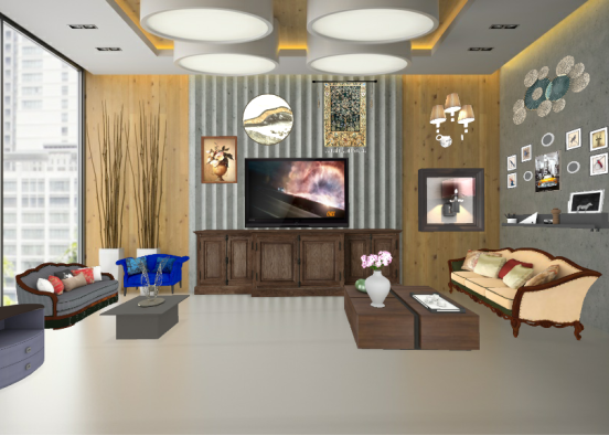 Living room with TV Design Rendering