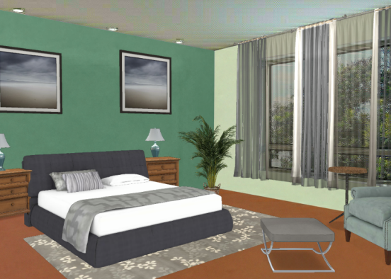 Dormitorio verde Design Rendering