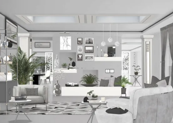 Black and White Living Room  Design Rendering