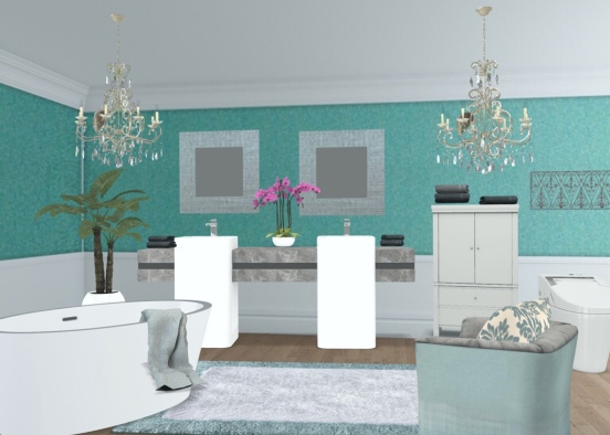 Elegant bathroom in soothing hues Design Rendering