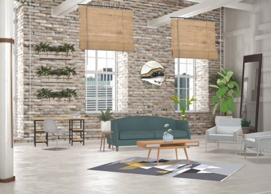 midcentury minimalist living room Design Rendering