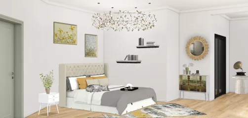 Chambre Blanche , grise et moutarde ✨