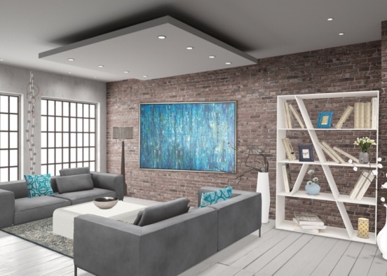 Living Room Blues and Greys Design Rendering