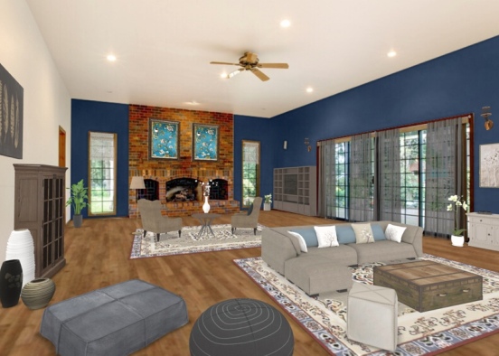 Living Room blue Design Rendering