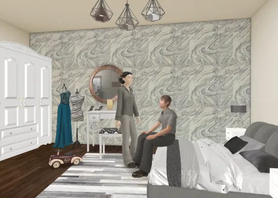 Bedroom in soft grey Design Rendering
