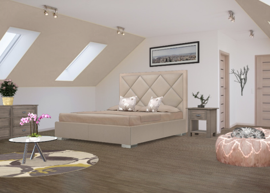 Cozy bedroom of nude colors  Design Rendering