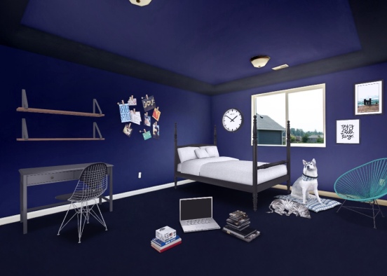 this is a bedroom for a teenage girl I have added a little study session on the floor. Design Rendering