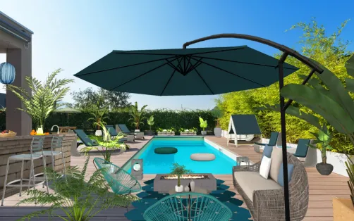 Piscina , accesorios azules como el mar 