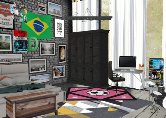 Chambre ado avec photo de paysage au mur  Design Rendering