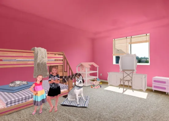 2004-2010 girls bedroom! I made it colourful, kind of messy. with two little girls as the culprits 😂 Me and my sisters room back In 2009 was like this so I tried to aim for the  realism! Design Rendering