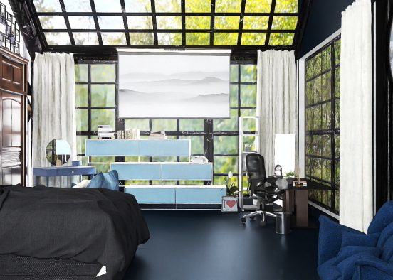 blue and black bedroom for teens Design Rendering