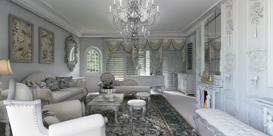 luxurious living room featuring elegant furniture arrangement in a classic style, showcasing sophisticated interior decor, utilizing Homestyler's real-time 3D rendering for an immersive design preview.