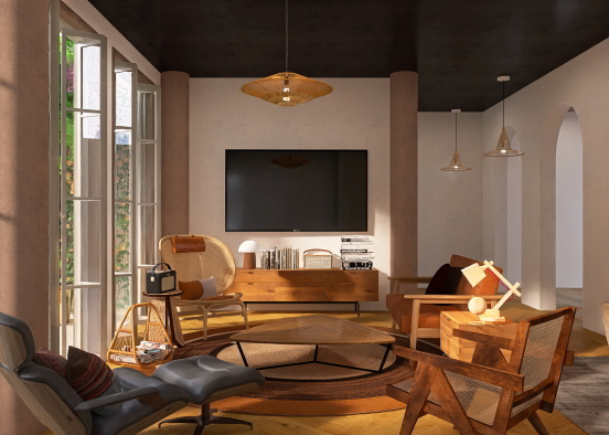 Mid century modern living area  Design Rendering