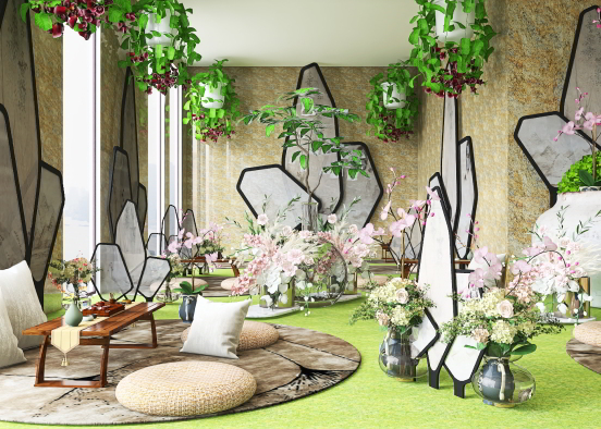 Asian inspired indoor picnic area 
 Design Rendering