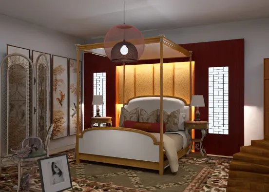 Oriental bedroom  Design Rendering