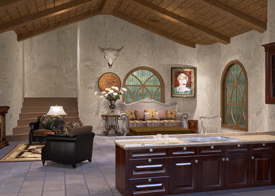 Southwestern vintage living room Design Rendering