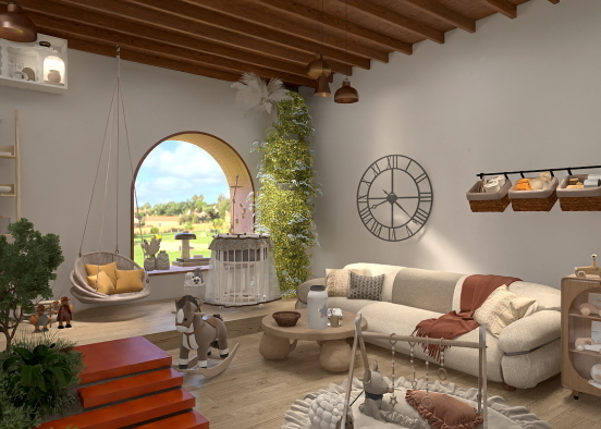 Rustic living room With Town View Design Rendering