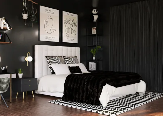Black & White Bedroom Design Rendering