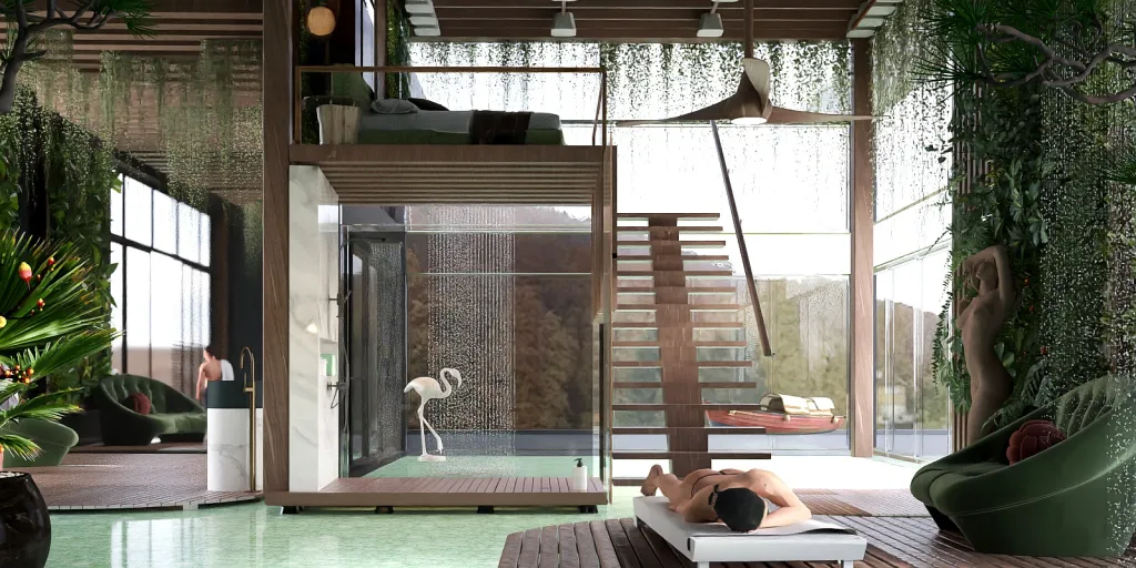 a dog sitting in a living room next to a large window 
