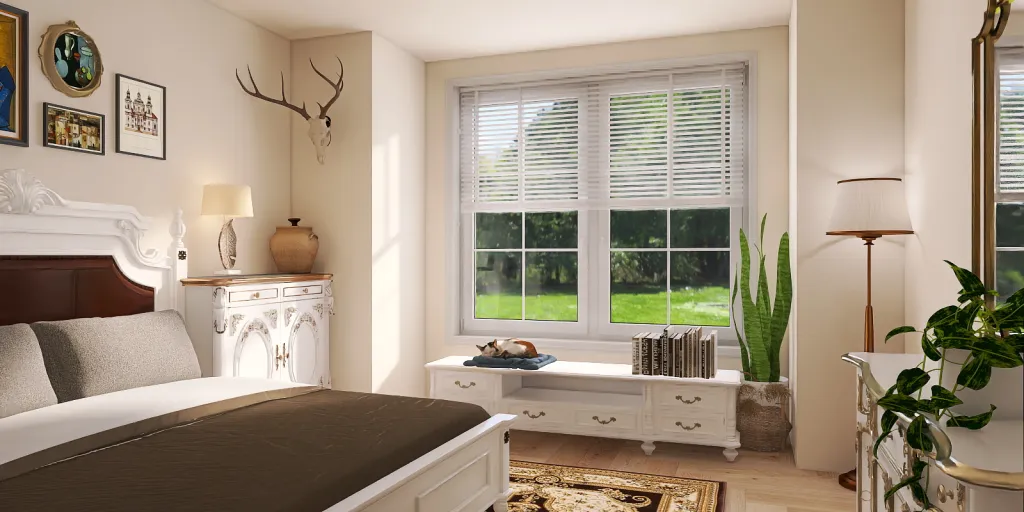 a living room with a window and a window blind 