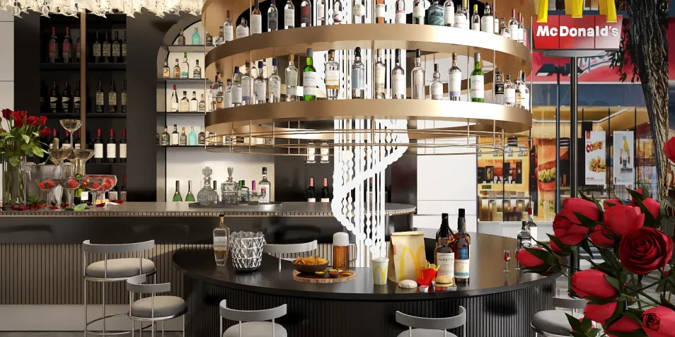modern bar area showcasing smart furniture arrangement with a luxurious design for social gatherings, featuring real-time 3D rendering capability in Homestyler.