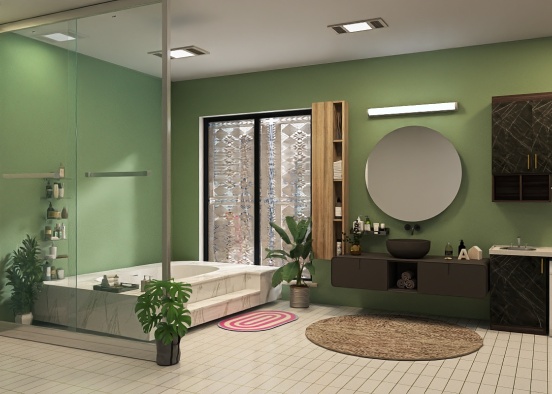 Wide bathroom with laundry  Design Rendering