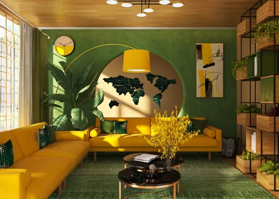 Yellow & green living Design Rendering