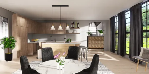 Raw wood and neutral Kitchen 