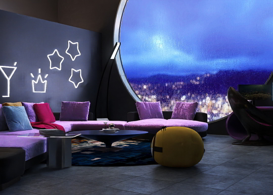 Cyberpunk Living Room Design Rendering