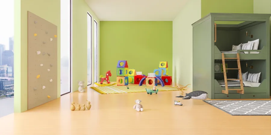 a small child's room with a computer desk and a computer 
