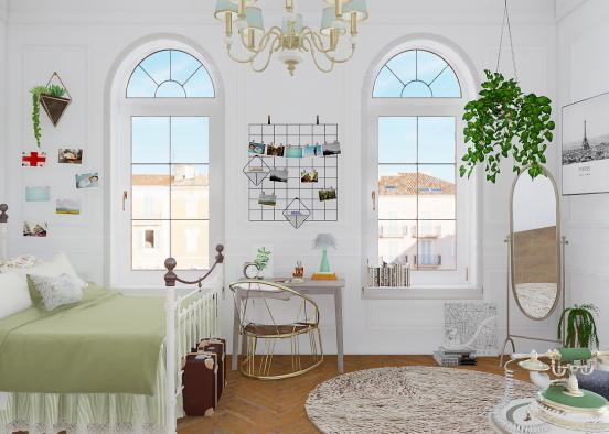 'art student in Paris' bedroom Design Rendering