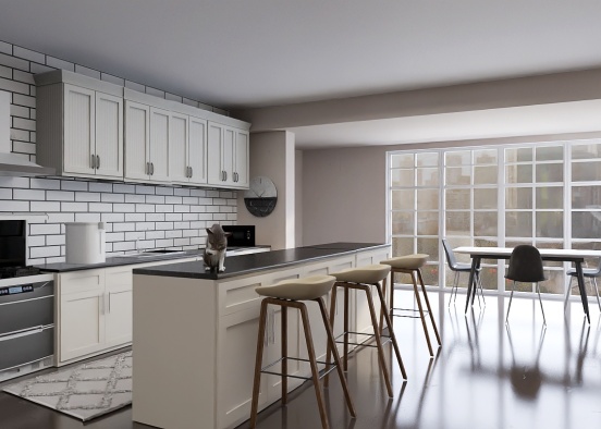 Dining-Kitchen Combo Minimalist Apartment Design Rendering