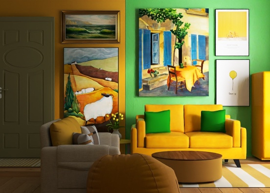 yellow green hangout room Design Rendering