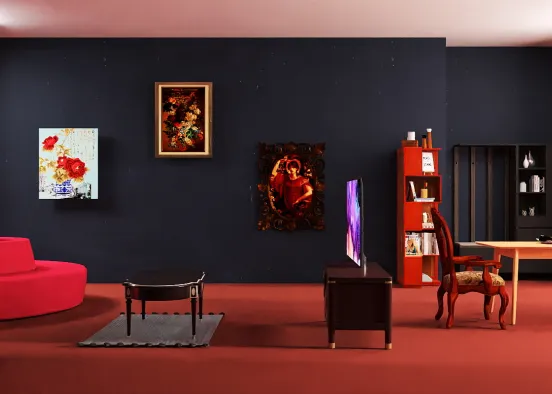 Red - Black Living Room Design Rendering