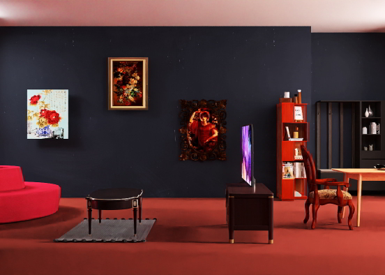 Red - Black Living Room Design Rendering
