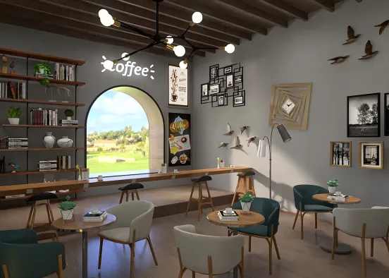 cozy modern café Design Rendering