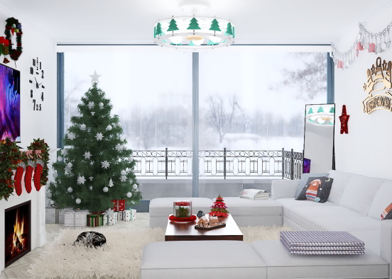 A cozy holiday living room  Design Rendering