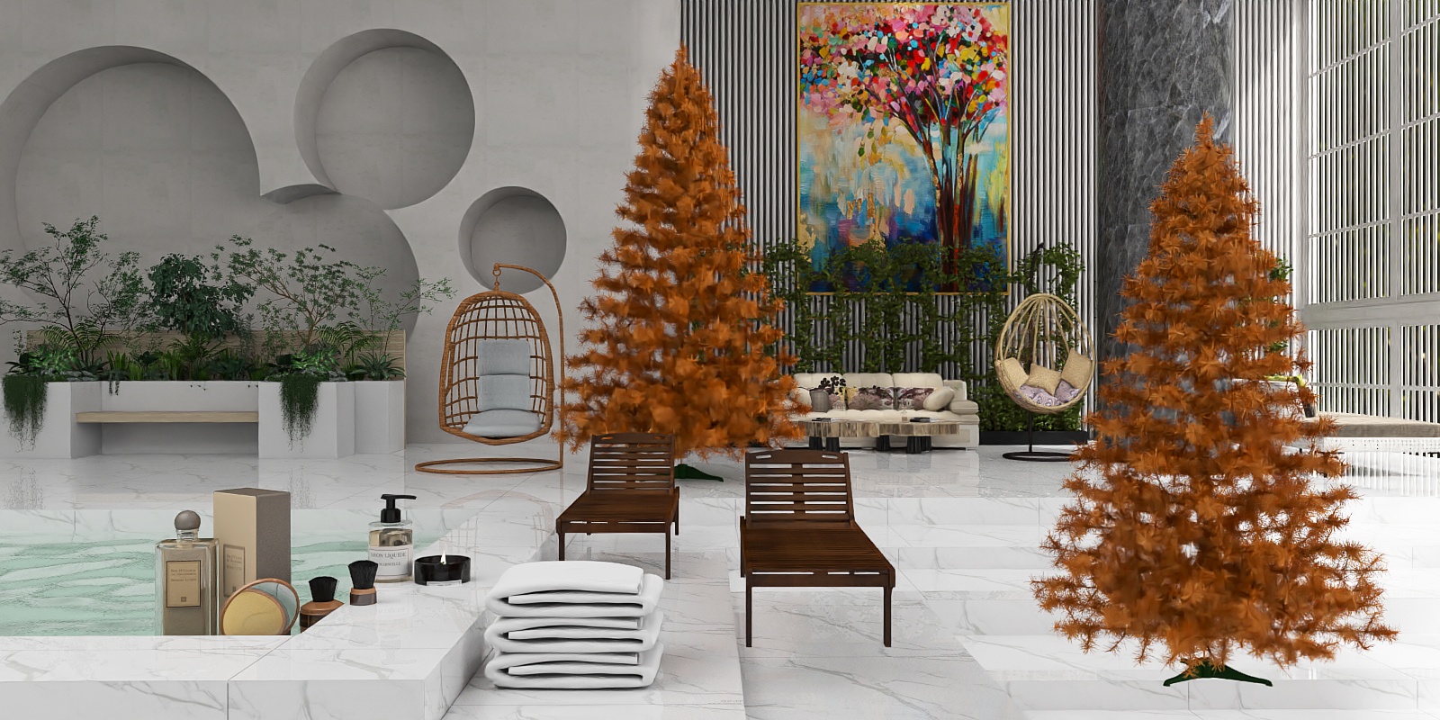 Plant Aesthetic Space: Indoor pool during Summer